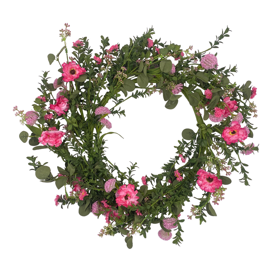 Pink Cosmos and Thistle Wreath