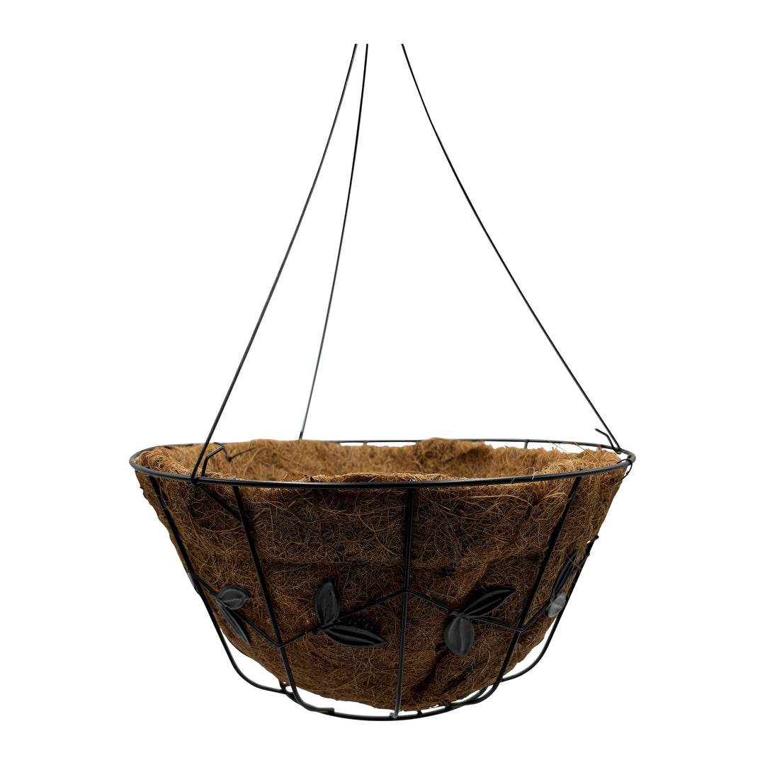 Leaf-Pattern Round Hanging Basket With Coco Fiber Liner