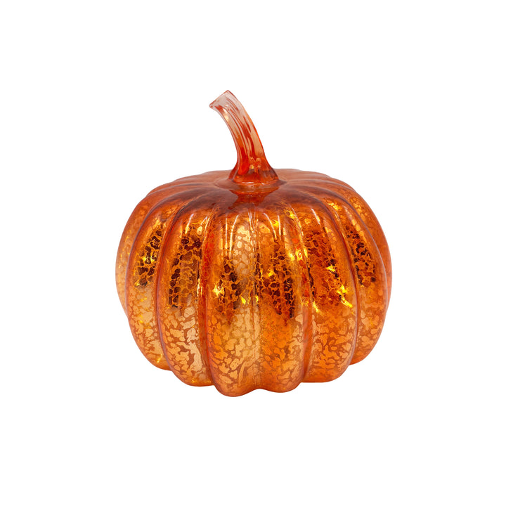 Light Up Orange Crackle Glass Pumpkin 6 Inches