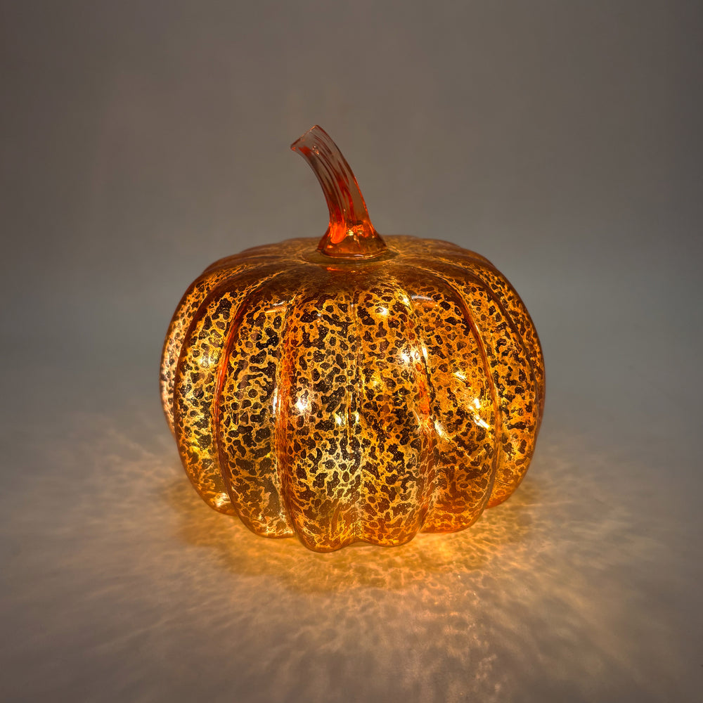 Light Up Orange Crackle Glass Pumpkin