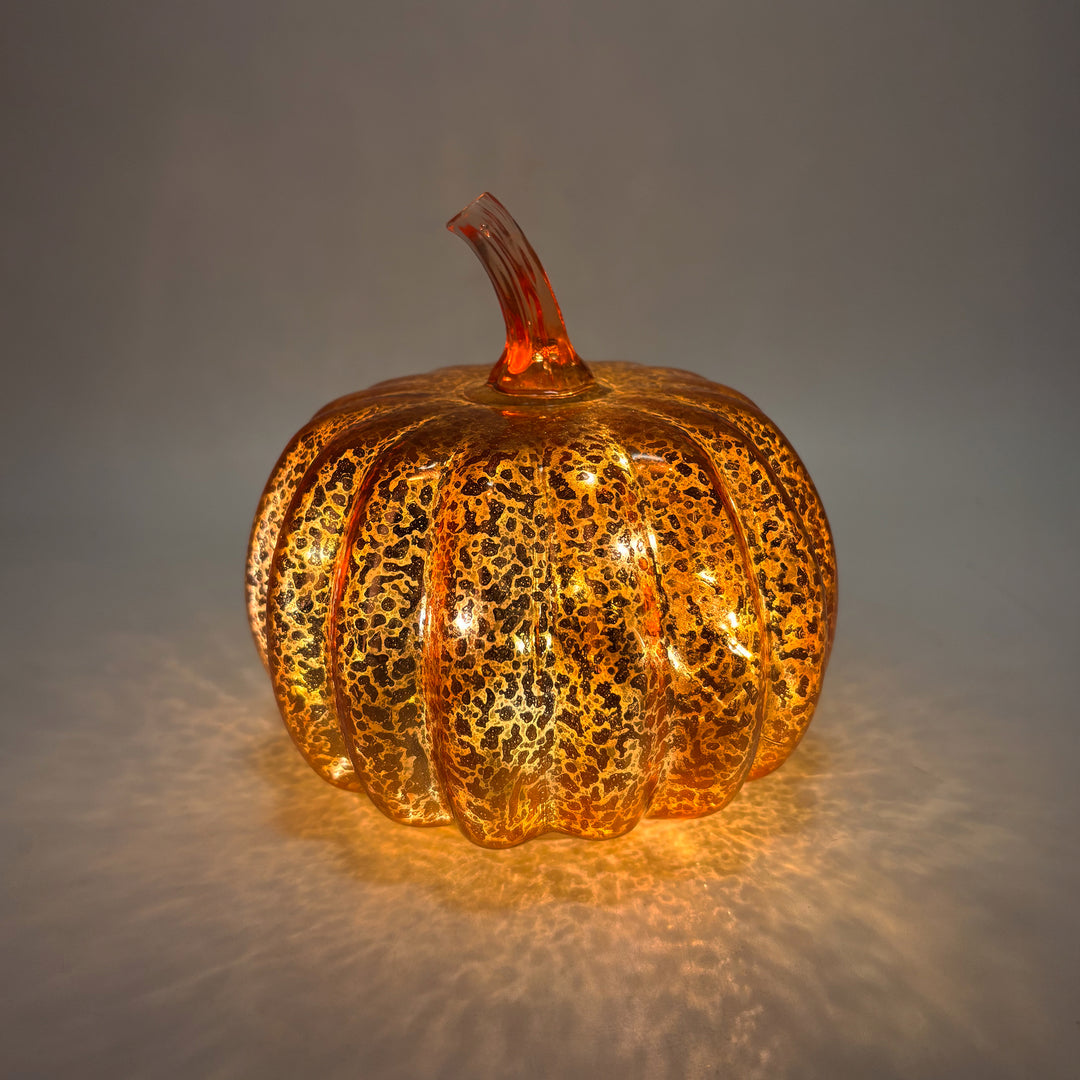 Light Up Orange Crackle Glass Pumpkin