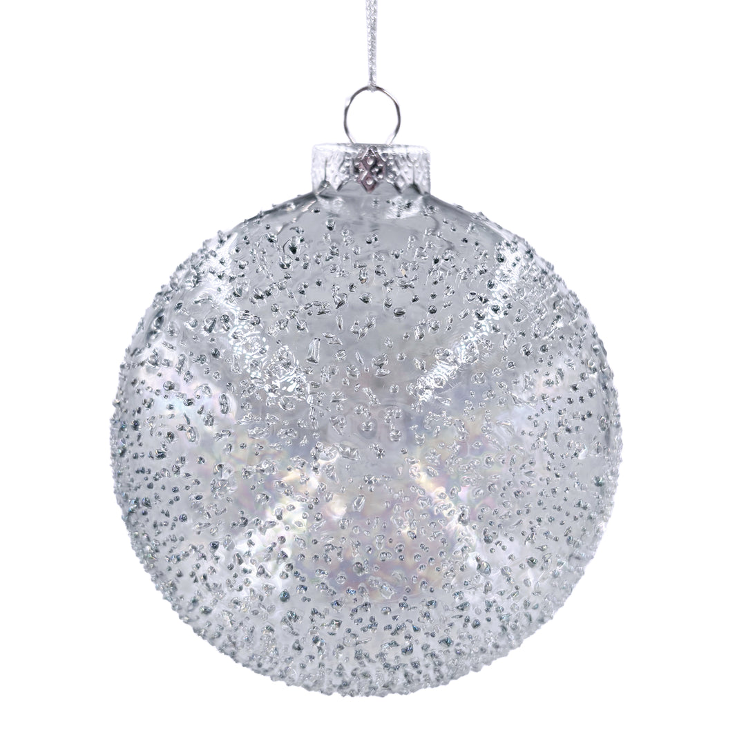 Blue & White Textured Ball Ornament White