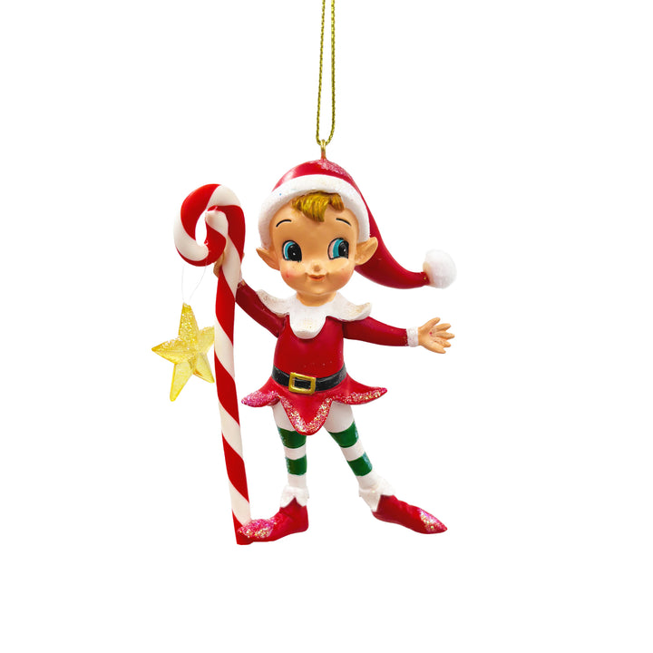 Vintage Elf Ornament With Candy Cane