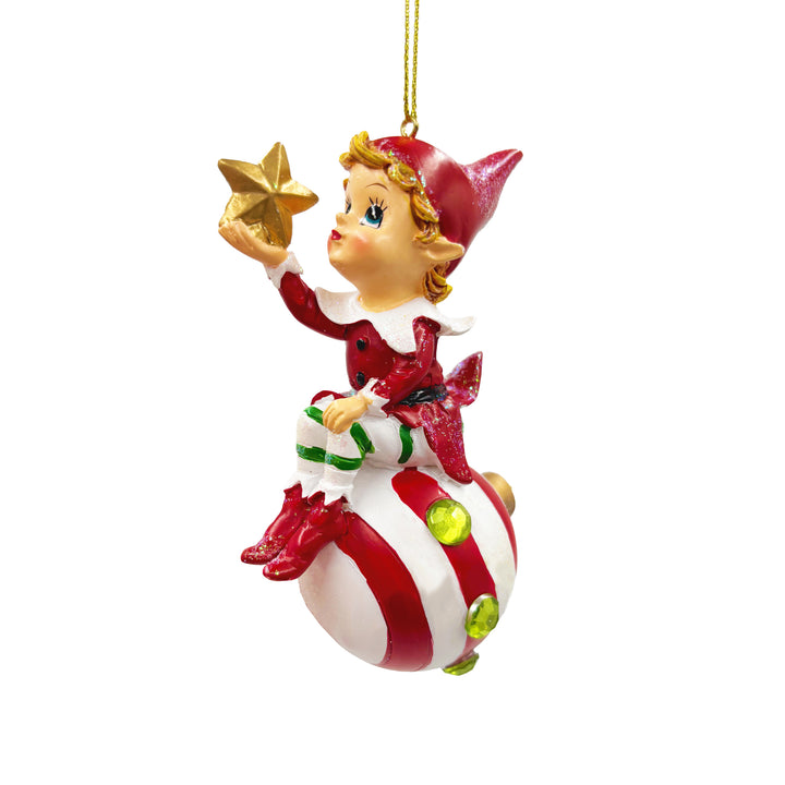Vintage Elf Ornament Sitting On Ornament