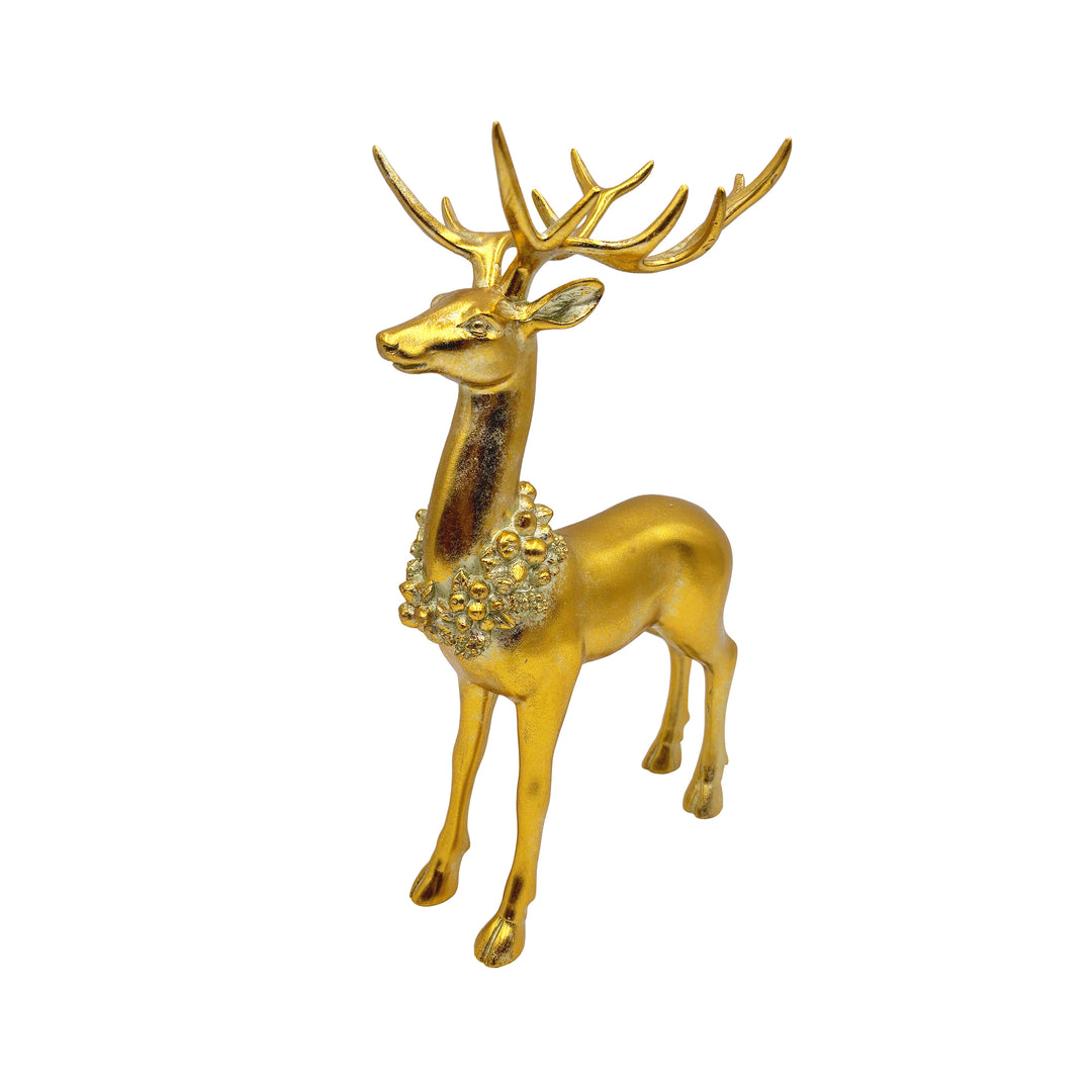 Gold Gilded Reindeer with Wreath Standing