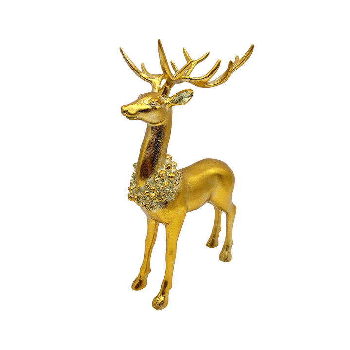 Gold Gilded Reindeer with Wreath Standing