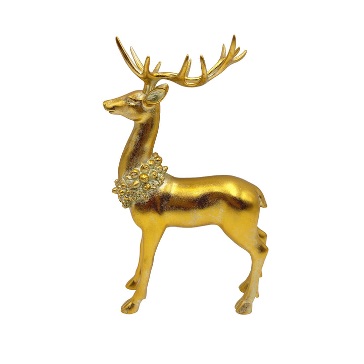 Gold Gilded Reindeer with Wreath