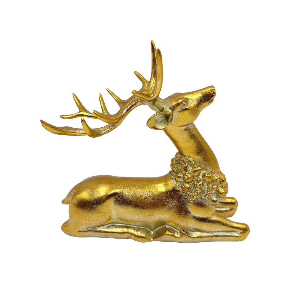Gold Gilded Reindeer with Wreath