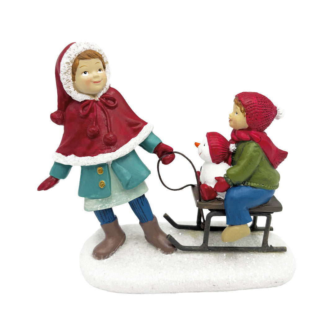 Kids with Sled and Snowman