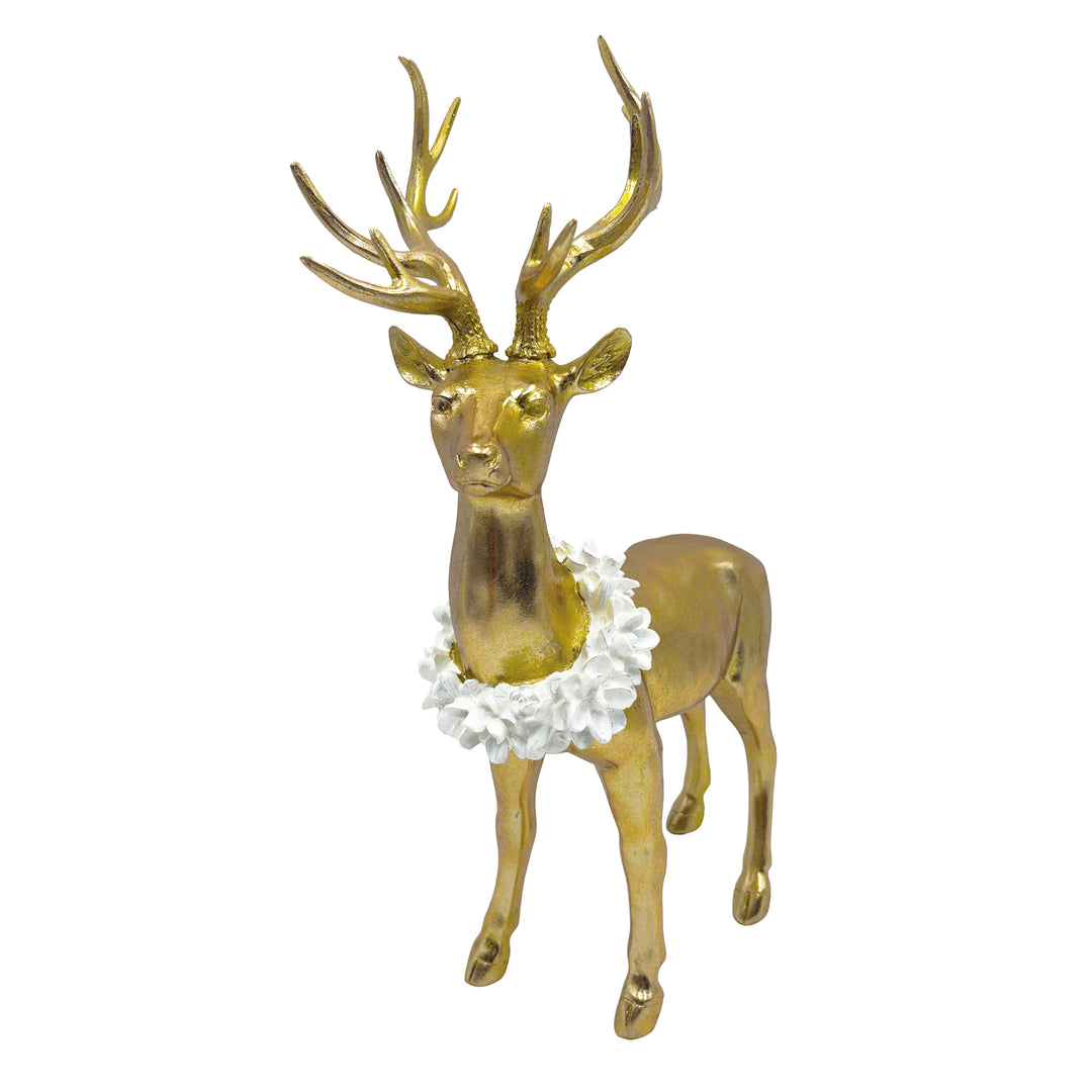 Gold Deer with Magnolia Wreath Standing