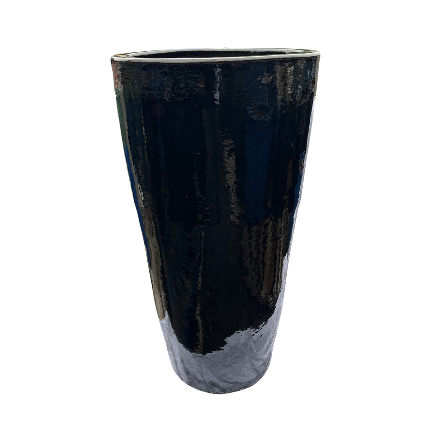 Tall Round Tapered Pot Glossy Black