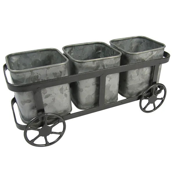 Planter Cart with Galvanized Pots