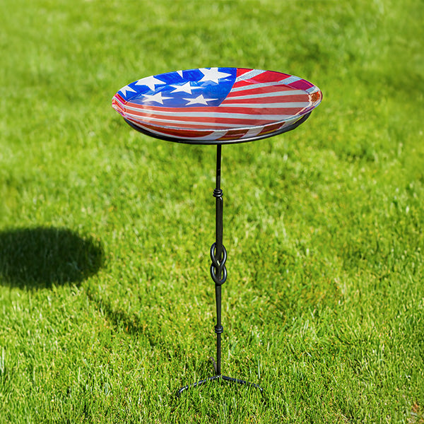 Glass Bird Bath, American Flag