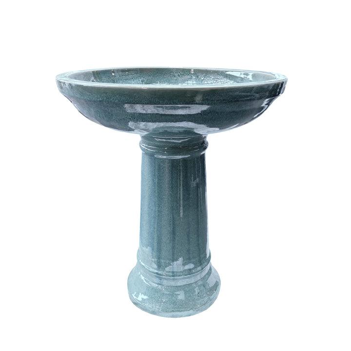 Ceramic Bird Bath 23" Falling Green