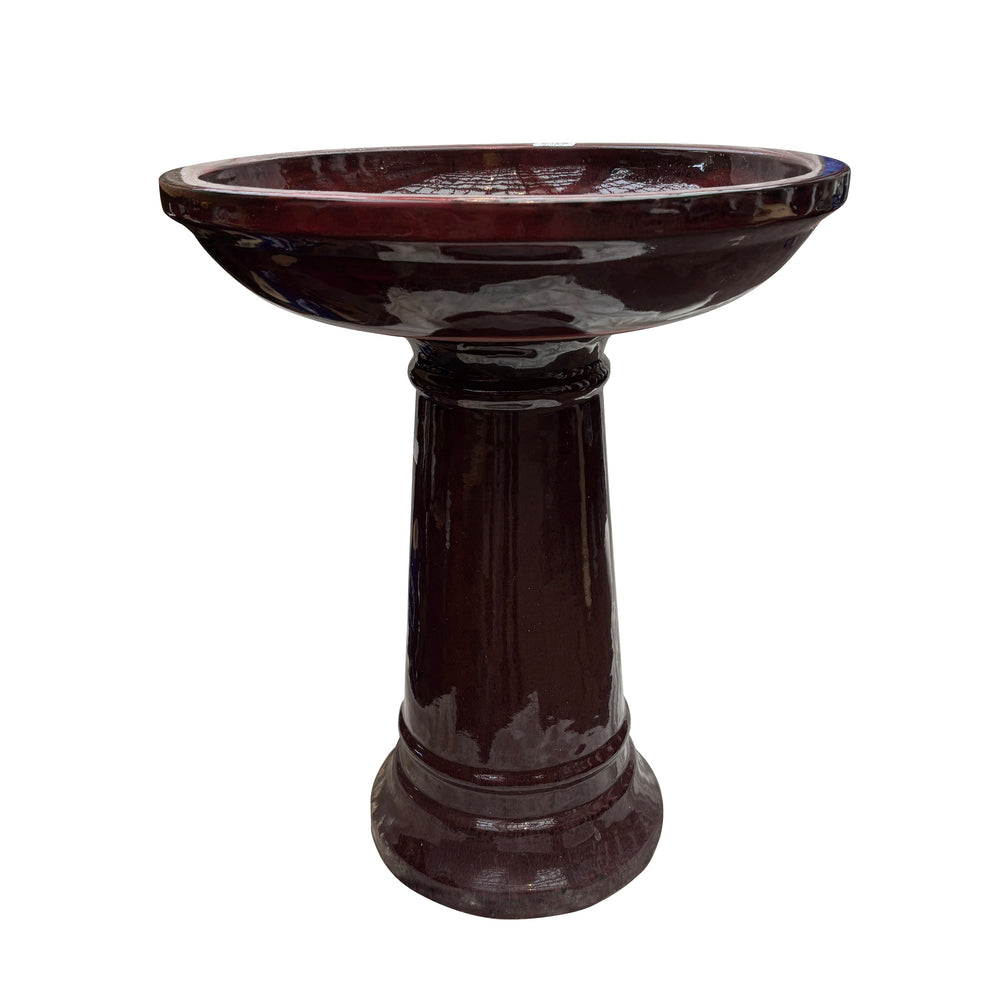 Ceramic Bird Bath 23" Cognac Red