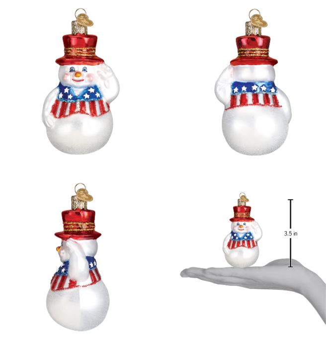 Old World Patriotic Snowman Glass Ornament