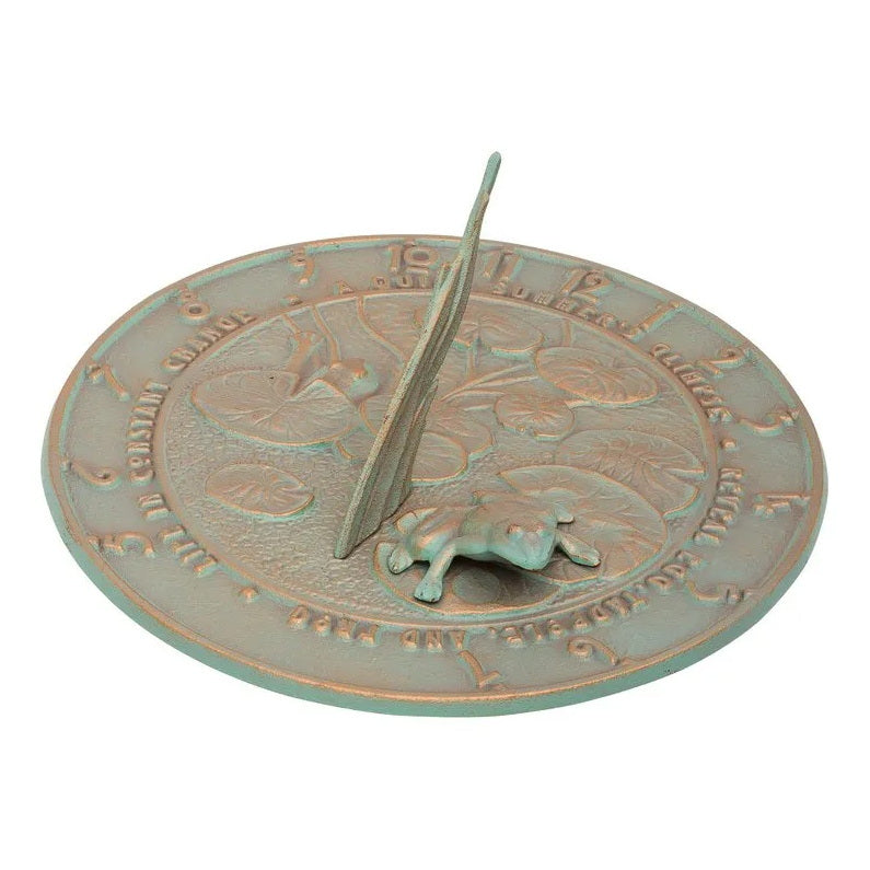 Frog Sundial 12" W 1" H Copper Verdigris