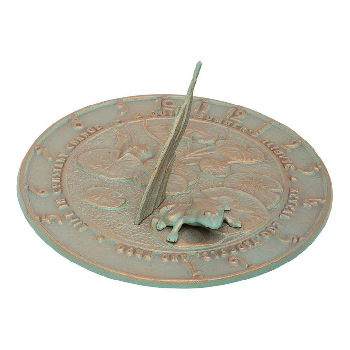 Frog Sundial 12" W 1" H Copper Verdigris