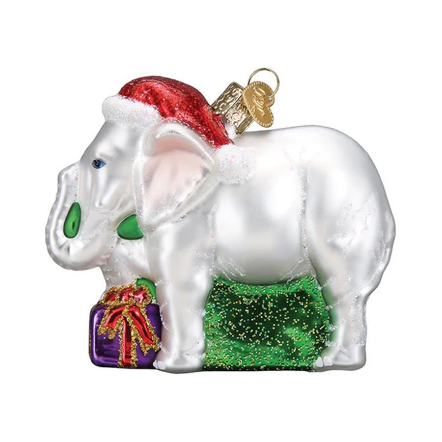 Glass White Elephant Ornament