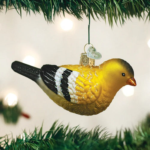 Old World Hanging American Glass Goldfinch - 4"