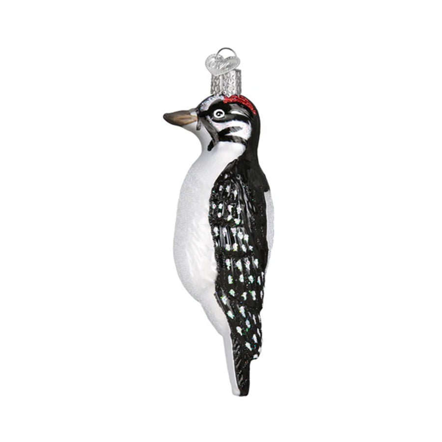 Glass Hanging Hairy Woodpecker Ornament