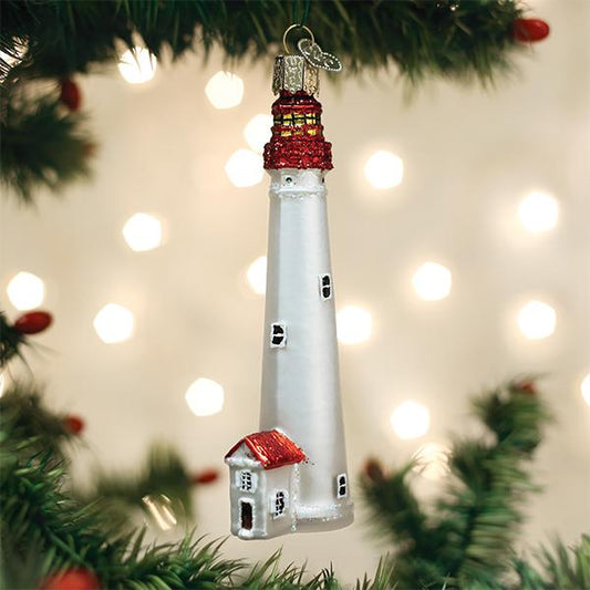 Old World Cape May Lighthouse Glass Ornament- 5"