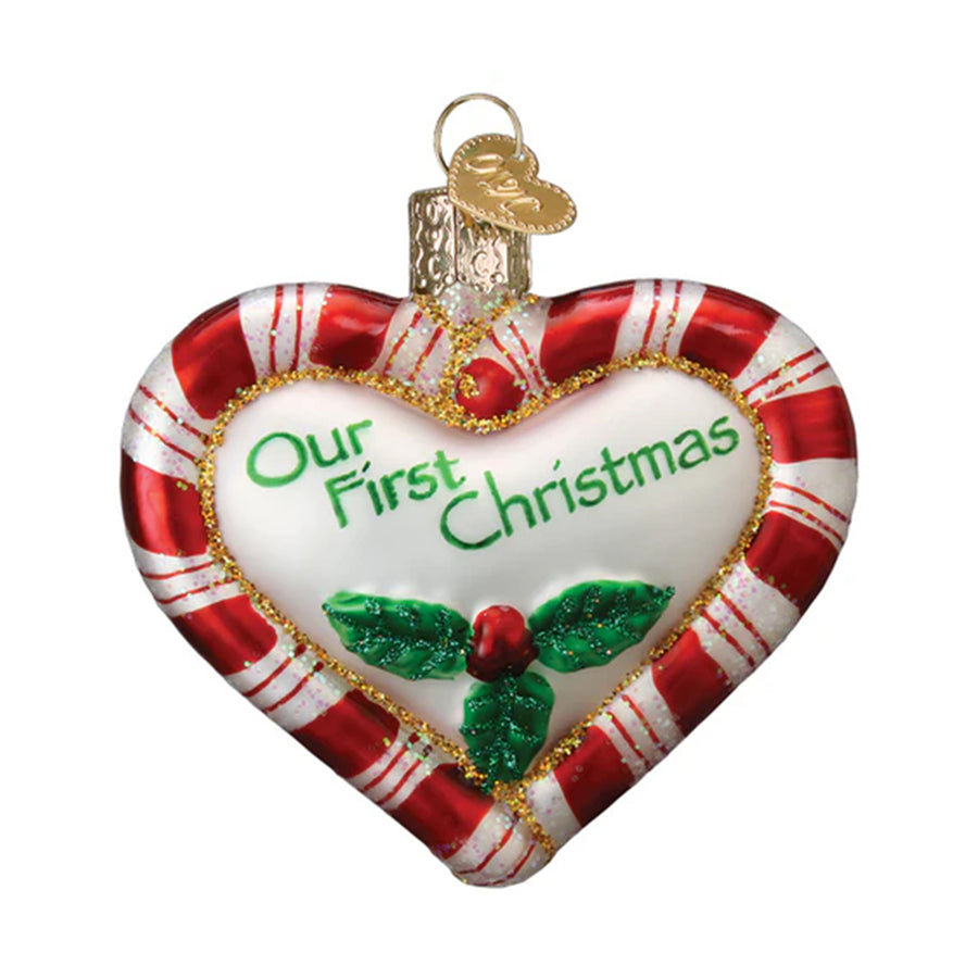 Glass Peppermint Heart Ornament