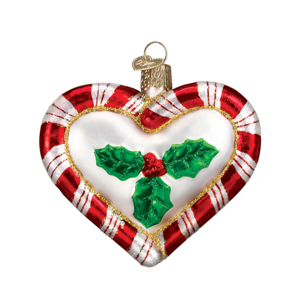 Glass Peppermint Heart Ornament