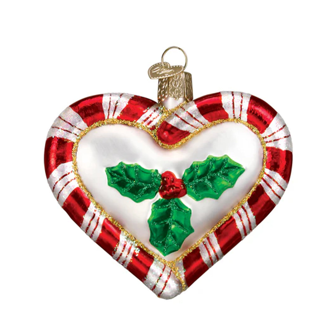 Glass Peppermint Heart Ornament