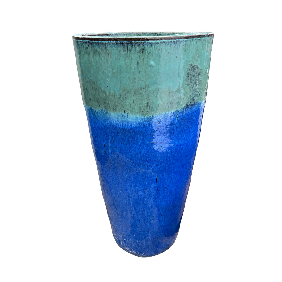 Tall Round Tapered Pot Jade/Blue
