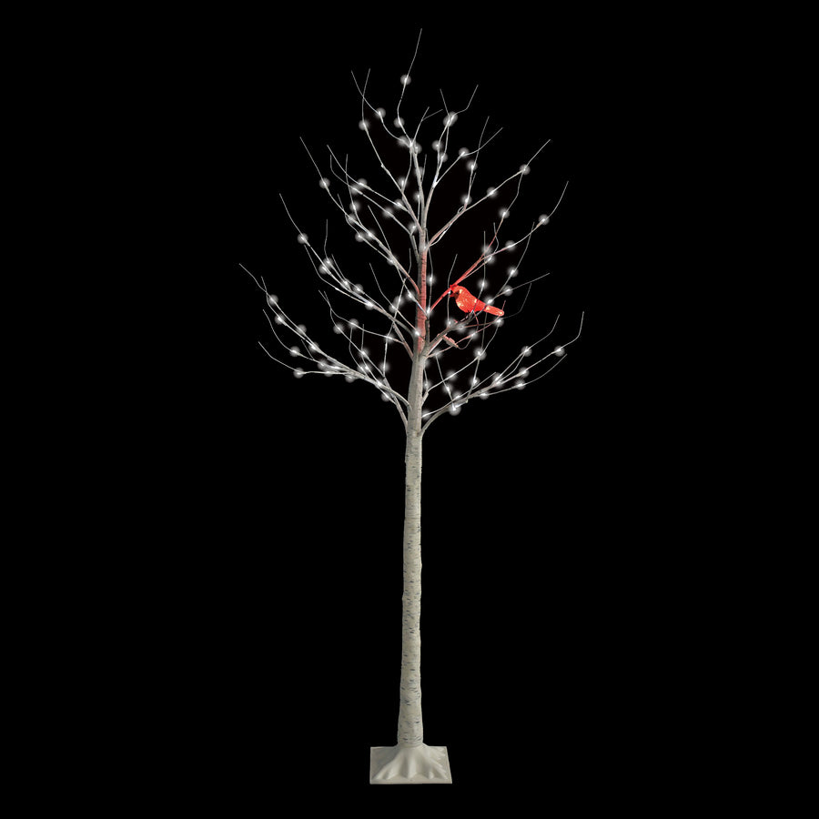Birch Tree with Cardinal LED Light Display