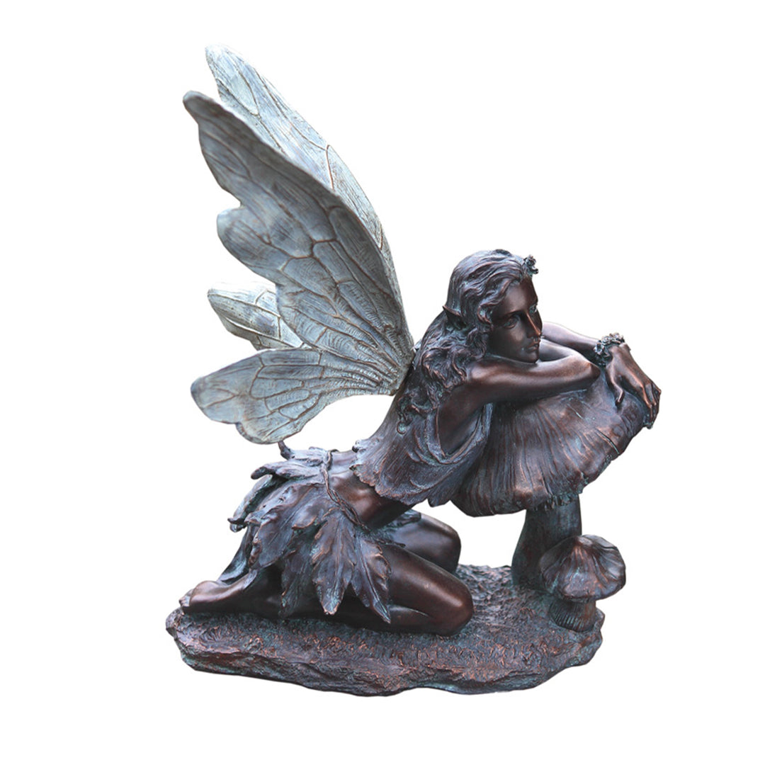 Bronze Fairy on Mushroom Figurine