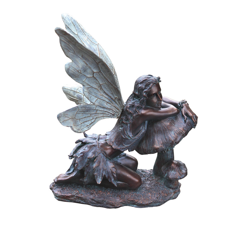 Bronze Fairy on Mushroom Figurine