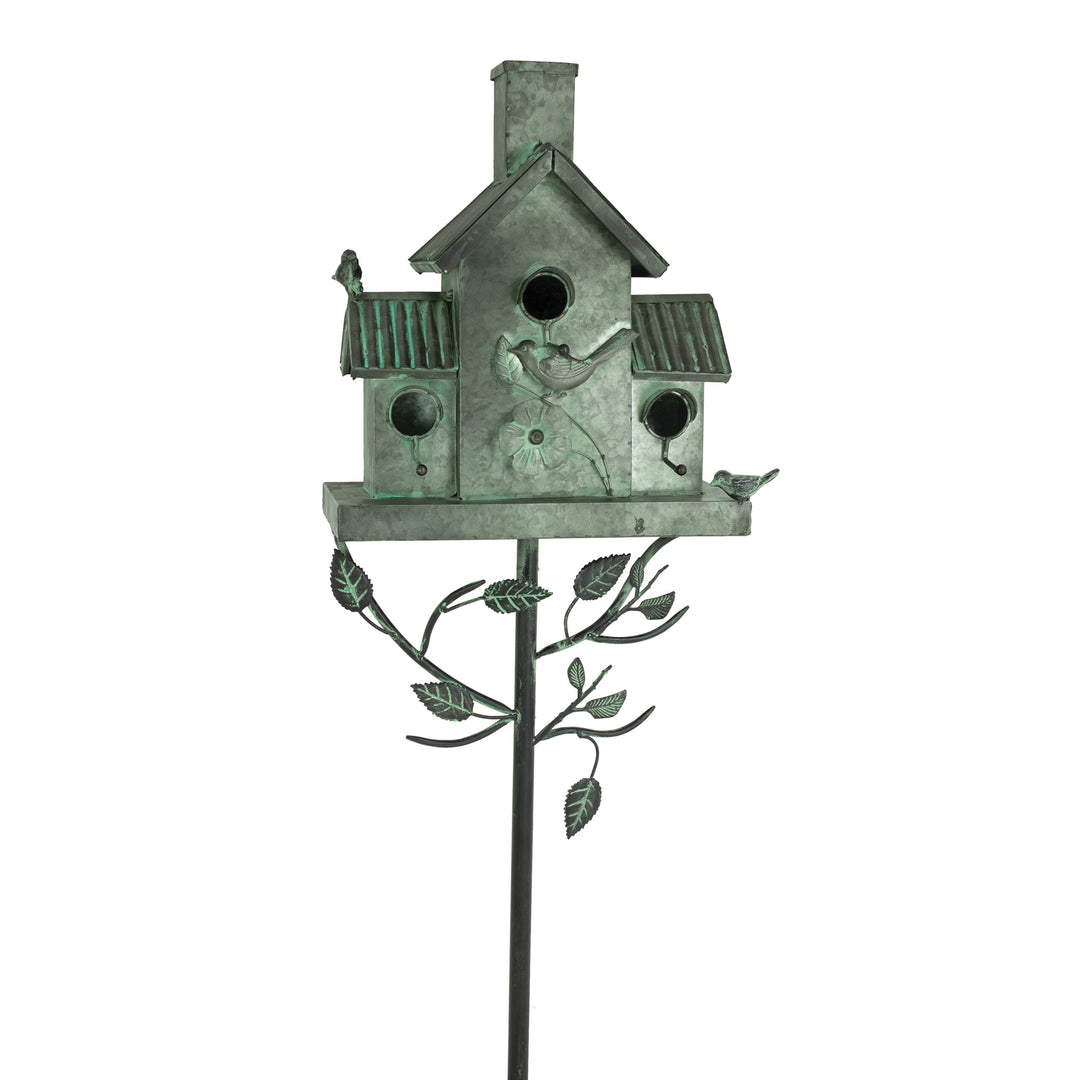 Metal 3-Hole Birdhouse on Stake