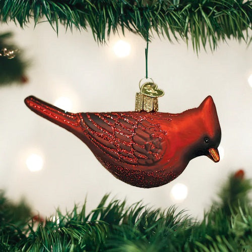 Old World Northern Cardinal Glass Ornament - 4"