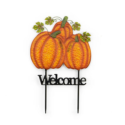 Metal Pumpkin Welcome Stake