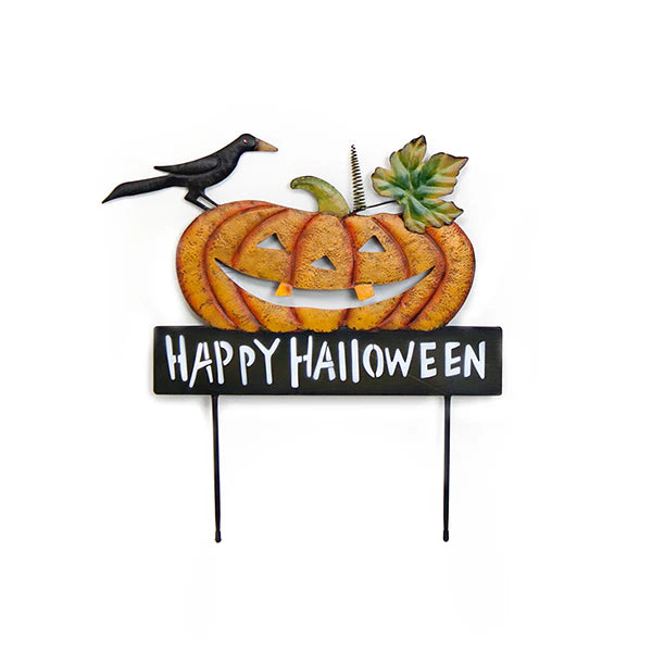 Metal Jack-o-Lantern Happy Halloween Stake