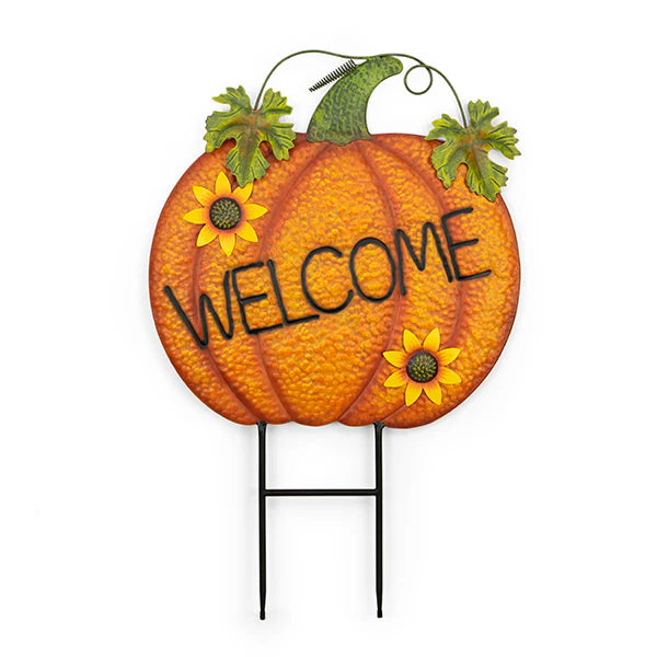 Metal Pumpkin Flowers Welcome Stake