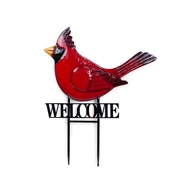Metal Welcome Red Cardinal Stake