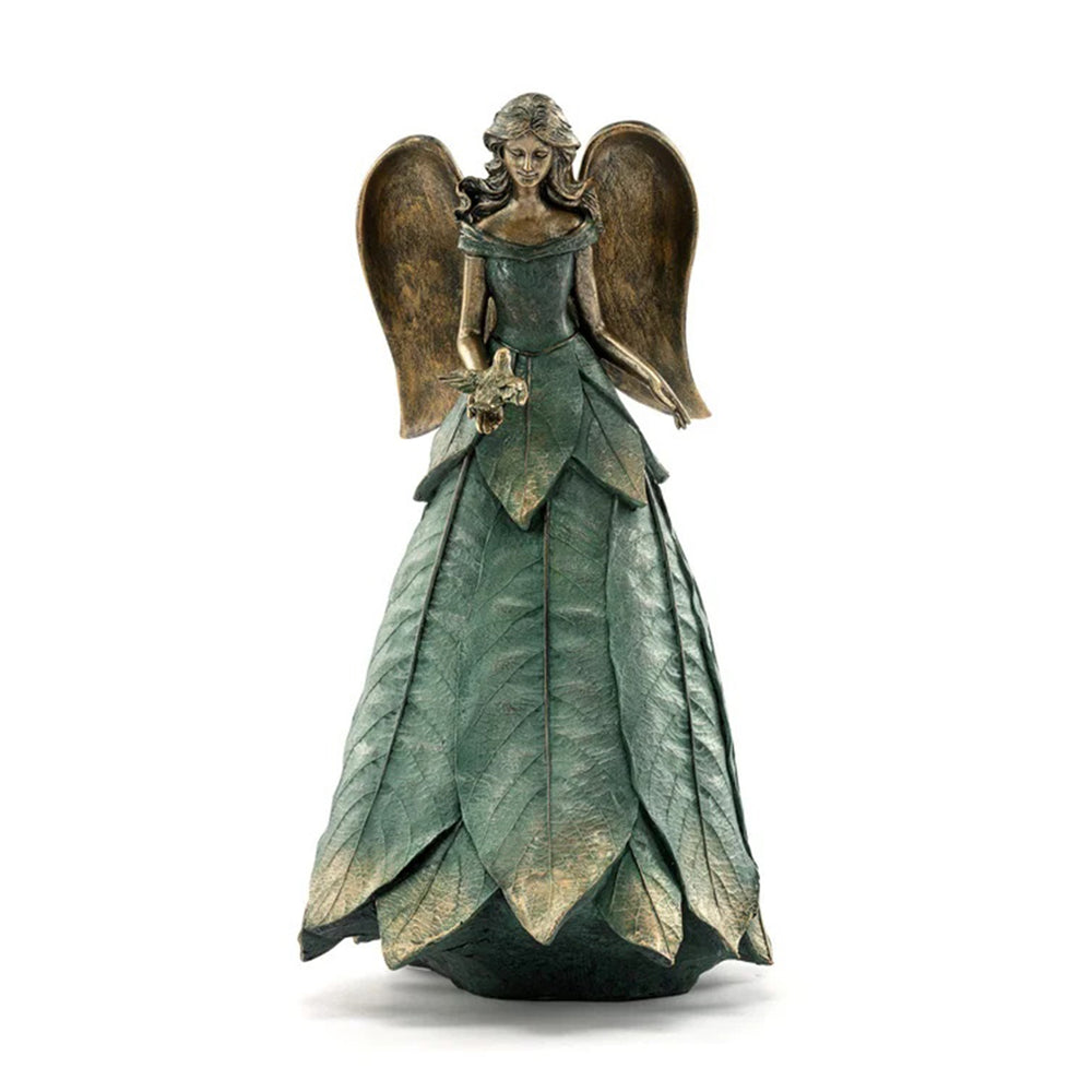 Blue/Bronze Angel Figurine Holding Bird