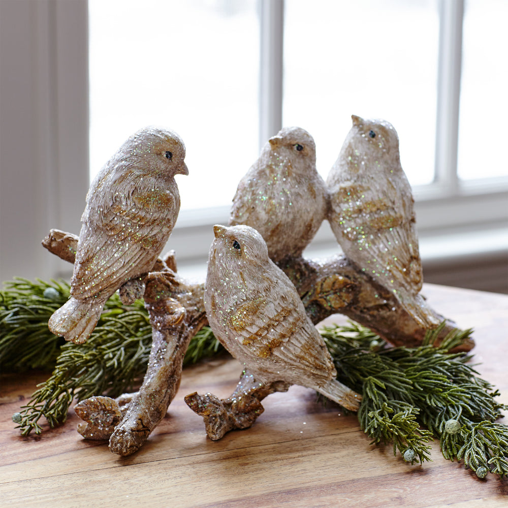 Four Winter Birds on Branch Table Top