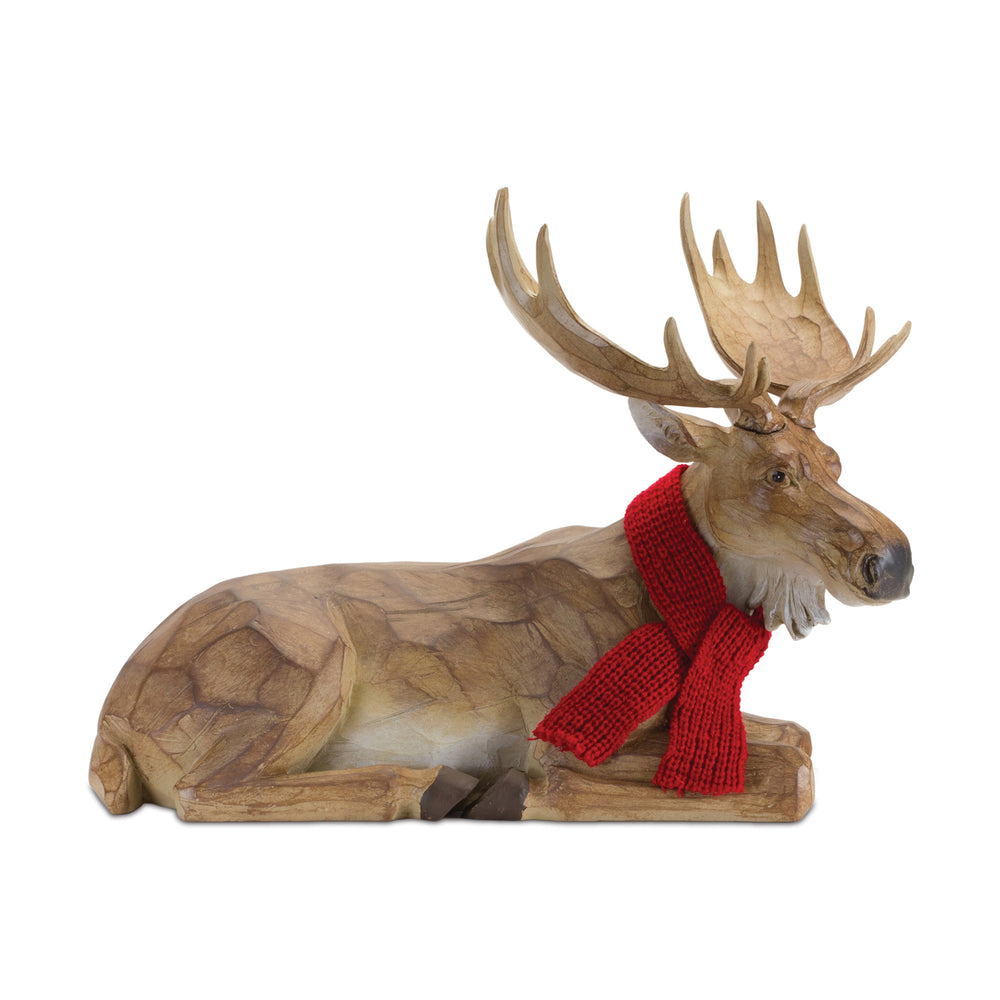 Moose Wood-Look with Red Scarf Lying