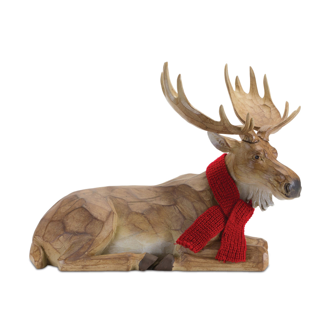 Moose Wood-Look with Red Scarf Lying