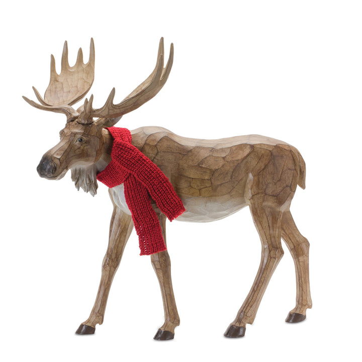 Moose Wood-Look with Red Scarf Standing