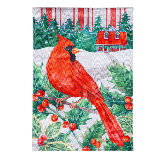 Cardinal Holiday Farmhouse Moire Garden Flag