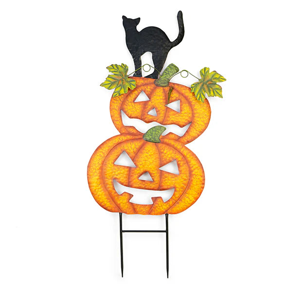 Metal Pumpkin with Cat Stake