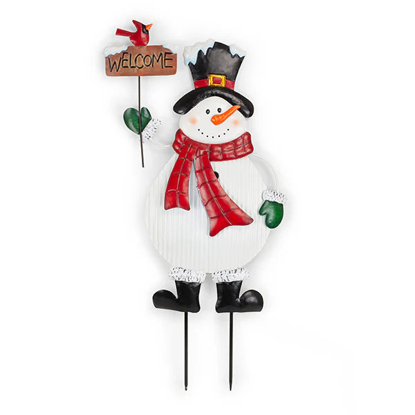 Metal Snowman Stake with Welcome Sign