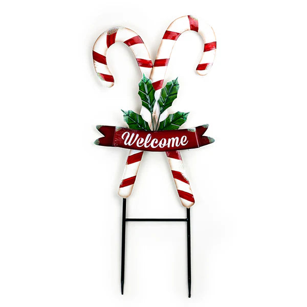 Metal Candy Cane Welcome Stake