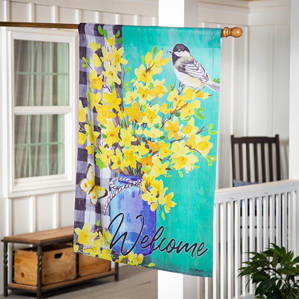Spring Forsythia Suede House Flag