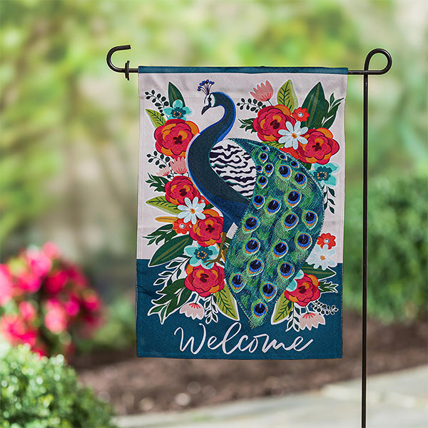 Floral Peacock Garden Flag